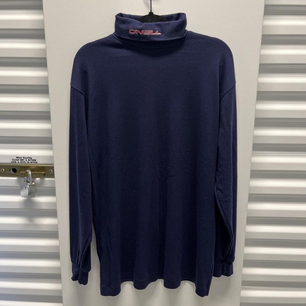 Vintage 80s O'Neill Men XL Navy Blue Red Neck Logo Turtleneck Long Sleeve Shirt